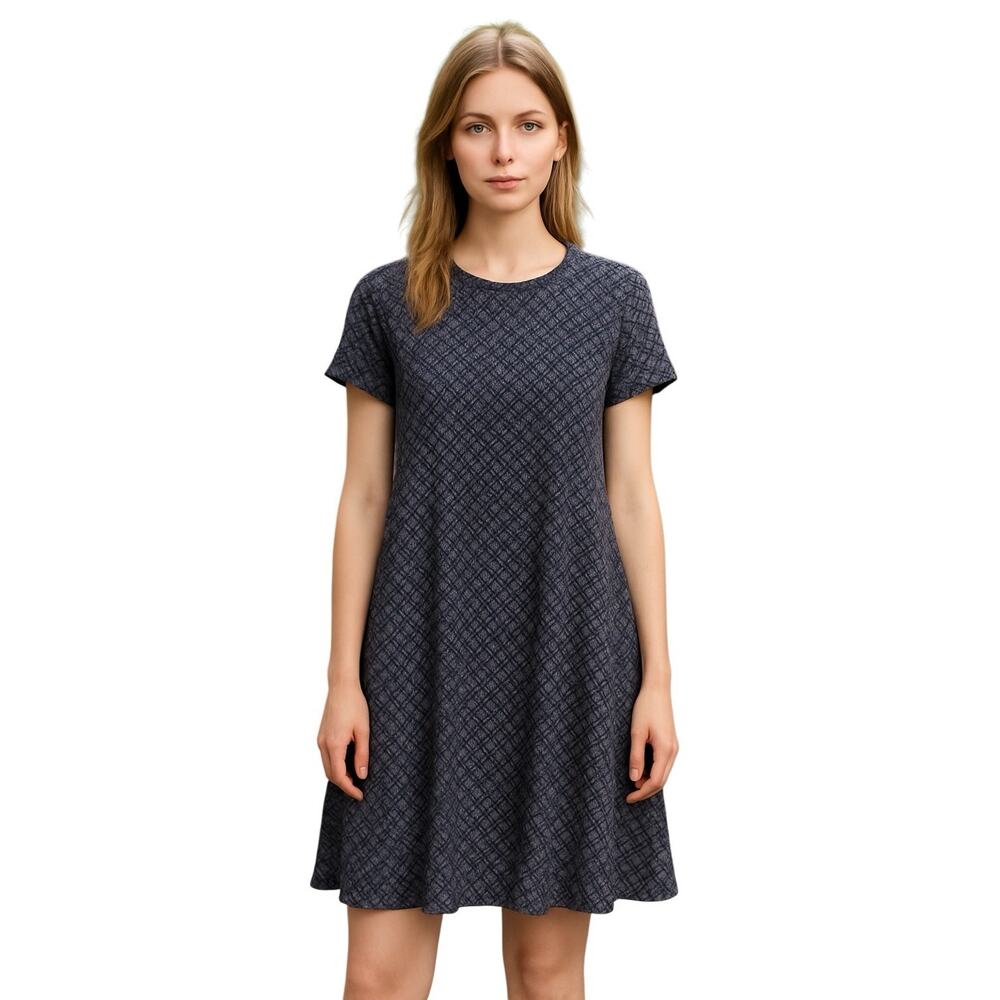 Old Navy Womens Boho Mini‎ Dress XXL Blue White Patterned Lined Round Neck